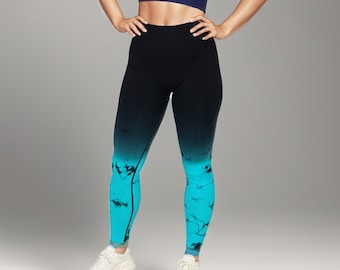 Green-Black Tie Dye Leggings: High Waist Yoga Gym Fitness