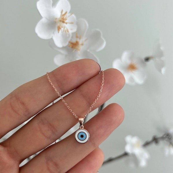 Evil Eye Necklace, Turkish Handmade 925 Sterling Silver | Eye-Catching Rose Gold Color, Luxury Great Gift Idea for Women