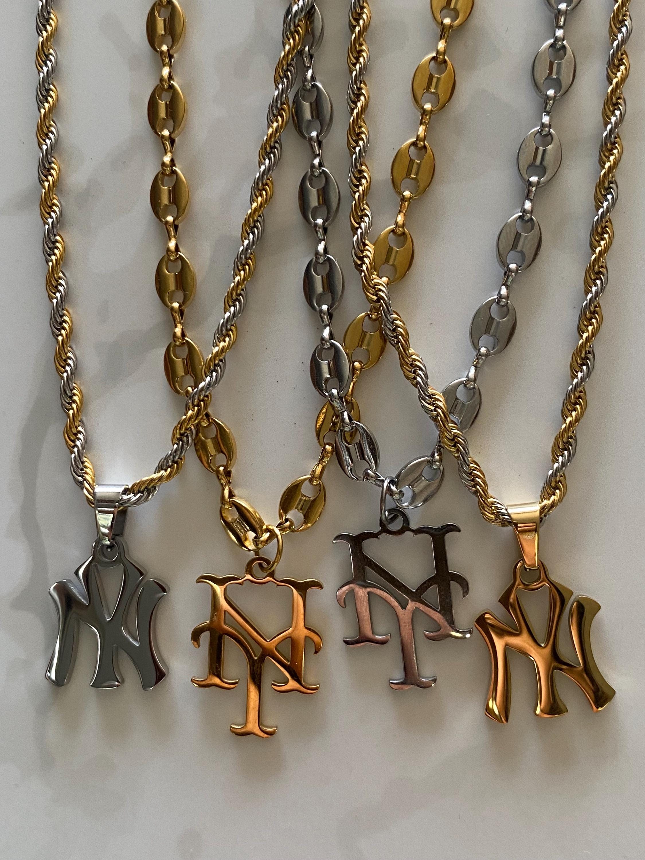 Yankees Chain NY Yankees Necklace – 18k Gold Pendant With Two-tone Rope Chain ...