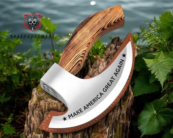 Hacha cortadora de pizza Trump: cuchillo vikingo Ulu hecho a mano con funda