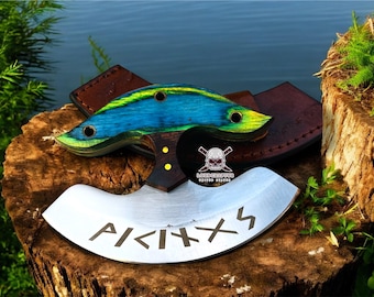 Cuchillo vikingo Ulu hecho a mano: hacha cortadora de pizza de acero inoxidable