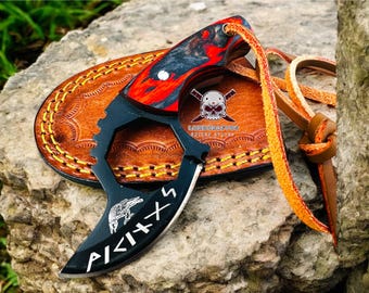 Cuchillo vikingo personalizado hecho a mano con funda: regalo de caza de acero al carbono