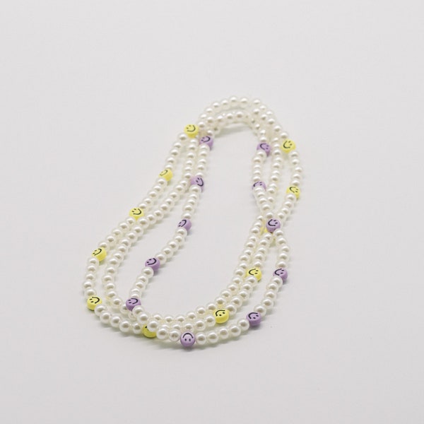 Kette 'halsband' Perlenkette, Halskette, Choker mit Smileys lila gelb