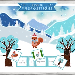 English Prepositions, Learn Preposition Activities, Christmas Theme Prepositions, Winter Theme Prepositions, Montessori Activities for Kids