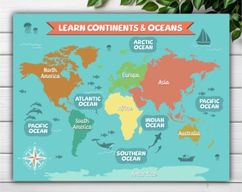 World Map Printable: Continents & Oceans Montessori Puzzle (PDF)