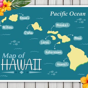 Puzzle de l'île d'Hawaï, cartes des îles d'Hawaï, cartes d'Hawaï pour les enfants, apprentissage de la carte d'Hawaï, imprimable Montessori