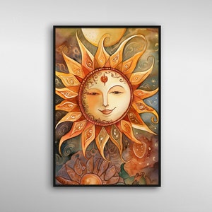 Psychedelic Vintage Sun Art - Trippy Art Print - AI Art Digital Download - Spiritual Wall Art - AI Art Poster