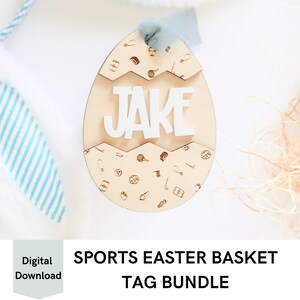 Easter Basket Tag SVG, Easter Basket Tag Digital File, Kids Easter Basket Tag, Laser Ready Easter Basket Cut File, Sports Basket Tag