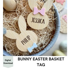 Bunny with Bow and Bowtie Basket Tag, Easter Basket Tag SVG File, Easter SVG File, Easter Laser Ready File