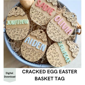 Fichier SVG étiquette de panier en forme d'oeuf, fichier numérique de panier de Pâques, étiquette de panier de Pâques pour enfants, fichier d'étiquette de panier de Pâques prêt au laser