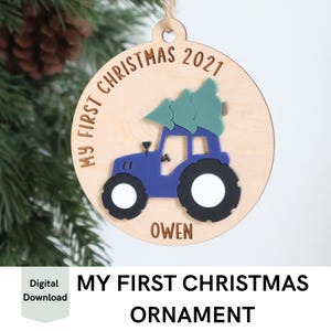 2024 Il mio primo file SVG per ornamenti natalizi, file pronto per il taglio laser, file SVG trattore con albero di Natale