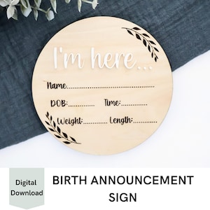 Baby Name Sign SVG, Newborn Name Sign SVG, Newborn Announcement Cut File, Round Birth Announcement Sign Laser Ready