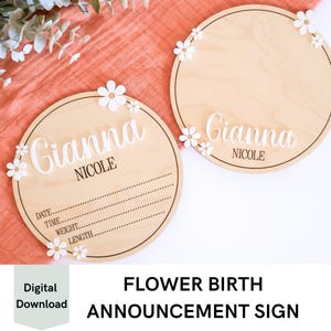 Floral Baby Name Sign SVG, Newborn Name Sign SVG, Baby Name Sign Laser Ready Digital File, Newborn announcement File, Newborn Footprint Sign