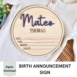 Nom de bébé signe SVG, nom de nouveau-né SVG, faire-part nouveau-né couper fichier, faire-part de naissance rond prêt pour le laser