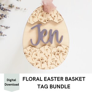 Egg Shape Basket Tag SVG File, Easter Basket Tag Digital File, Kids Easter Basket Tag, Laser Ready Easter Basket Cut File, Flower Basket Tag
