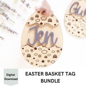 Easter Basket Tag SVG, Easter Basket Tag Digital File, Kids Easter Basket Tag, Laser Ready Easter Basket Cut File, Rainbow Basket Tag