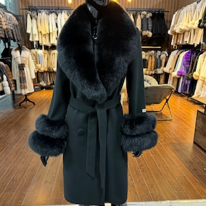 Luxury Women's Fox Collar Coat, Cashmere Fabric Fox Collar Coat,Fox Fur Coat
