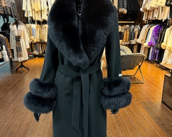 Luxury Women&#39;s Fox Collar Coat, Cashmere Fabric Fox Collar Coat,Fox Fur Coat