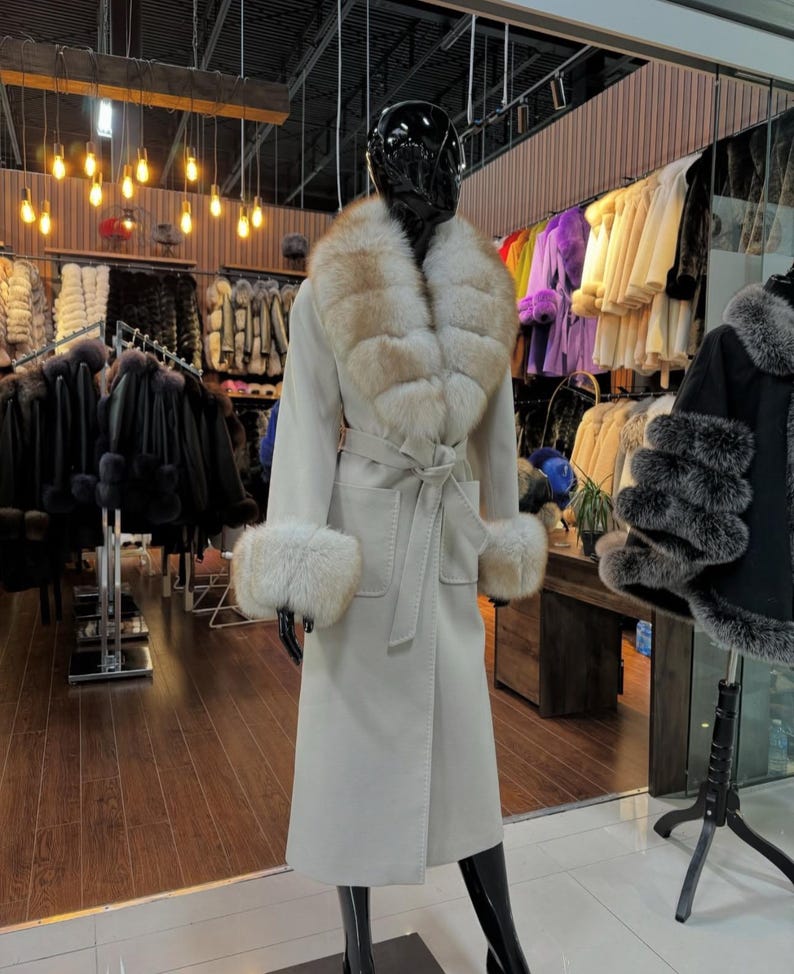 Luxury Beige Cashmere Coat With Fox Fur Details Etsy Luxury Beige Cashmere Coat With Fox Fur Details Etsy