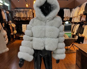 Weiß Fuchs Pelz Jacke, Frau Echt Fuchs Pelz Jacke