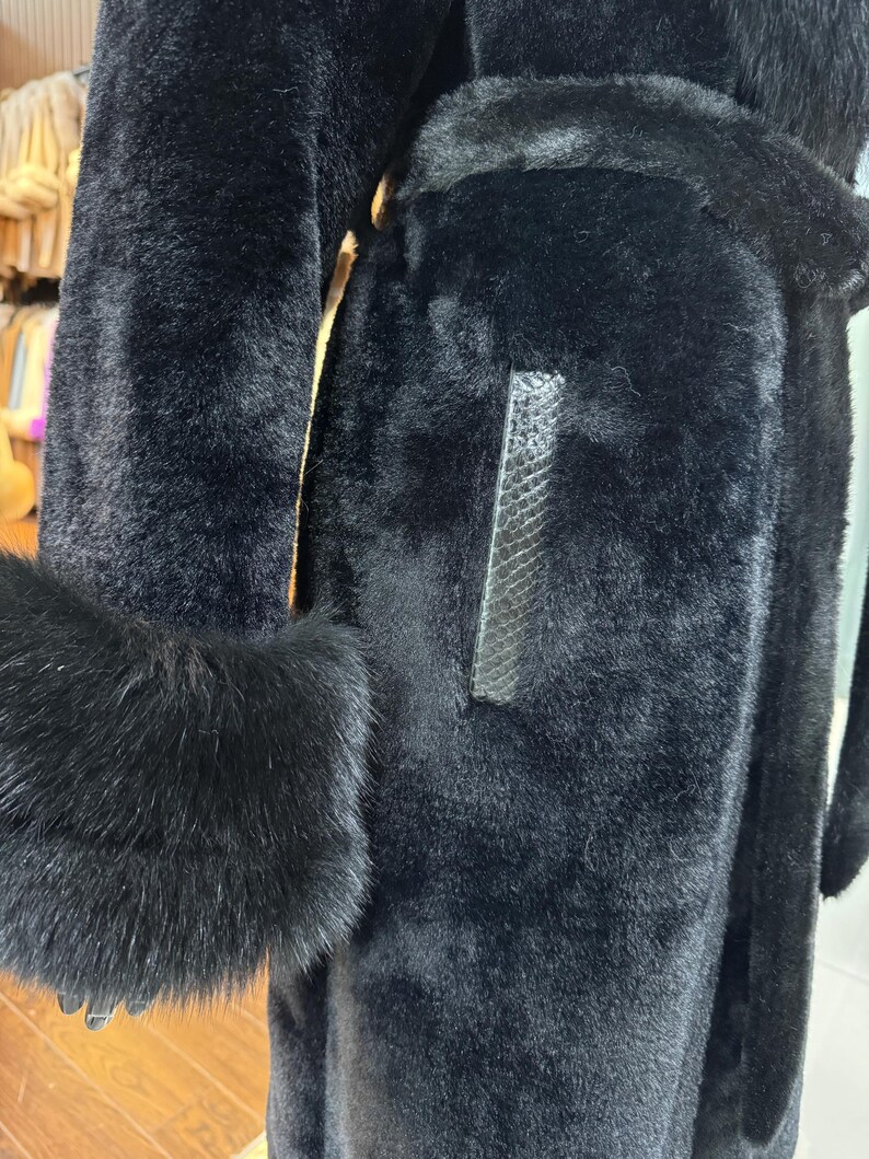 Handmade Black Fox Fur & Alcantara Coat: Luxury Women's Winter Fashion image 4