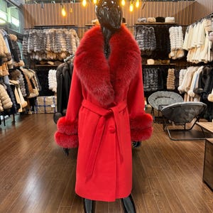 Luxury Women's Fox Collar Coat, Cashmere Fabric Fox Collar Coat,Fox Fur Coat
