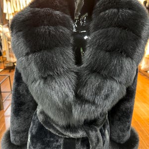 Handmade Black Fox Fur & Alcantara Coat: Luxury Women's Winter Fashion image 3