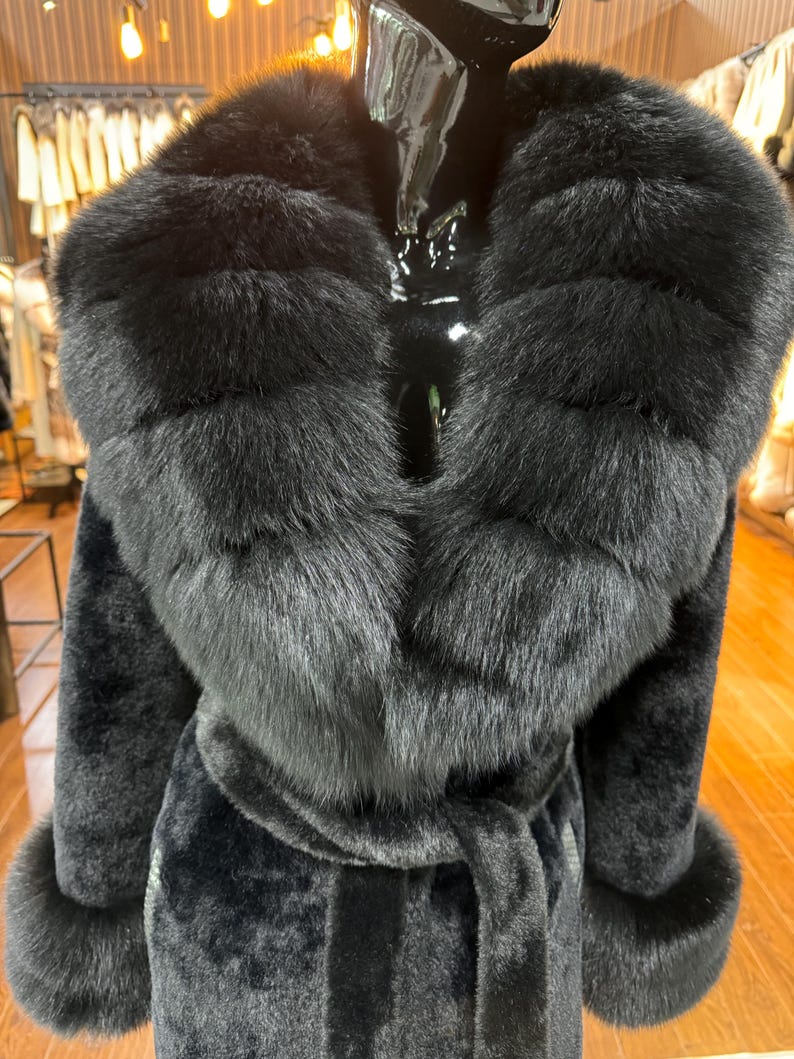 Handmade Black Fox Fur & Alcantara Coat: Luxury Women's Winter Fashion image 3