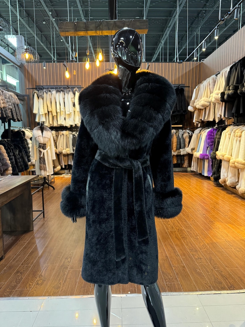 Handmade Black Fox Fur & Alcantara Coat: Luxury Women's Winter Fashion image 1
