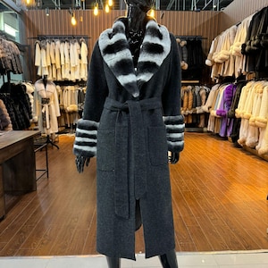 Rex fur and Alpaca Fabric coat, Rex fur coat ,Woman coat ,