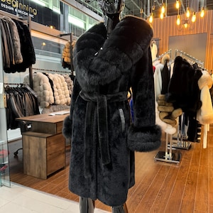 Handmade Black Fox Fur & Alcantara Coat: Luxury Women's Winter Fashion image 2