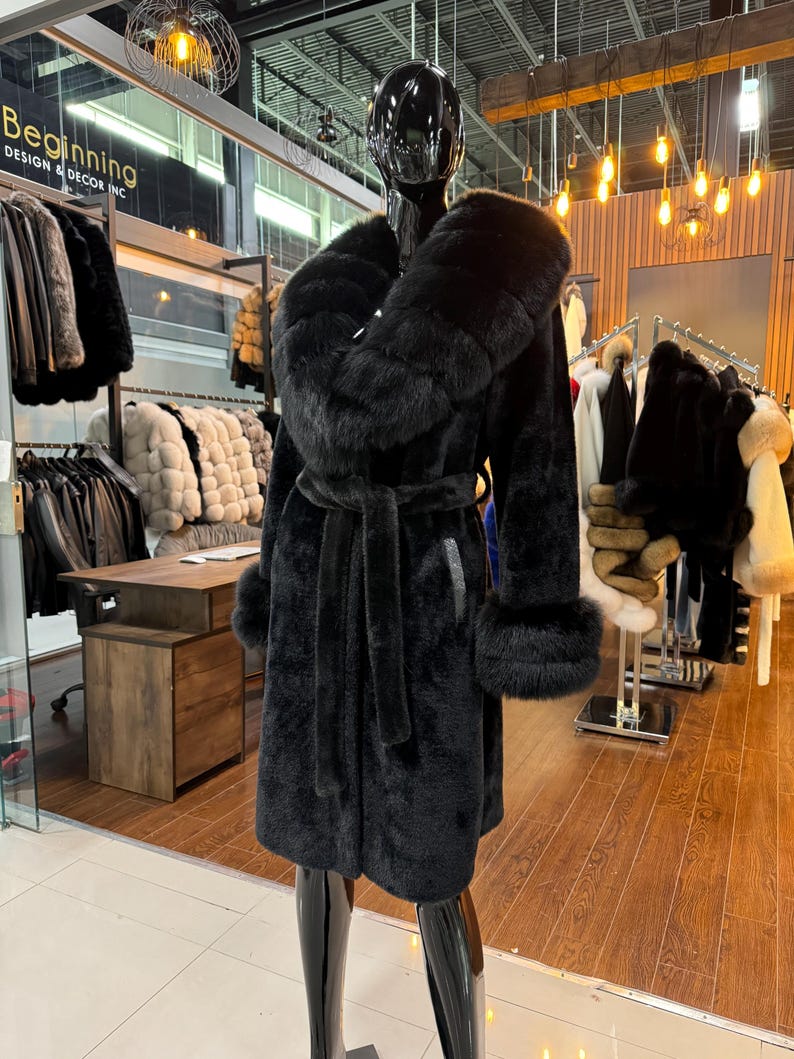 Handmade Black Fox Fur & Alcantara Coat: Luxury Women's Winter Fashion image 2