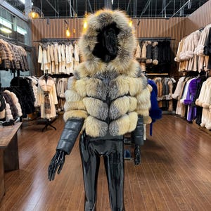 Real Fox Fur And Real Leather Women&#39;s Jacket, Woman Fur Jacket, Real Fox Fur