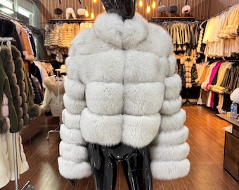 White Fox-Pelz-Jacke, Luxus real Fox-Pelz-Jacke, Frauen-Pelz-Mantel