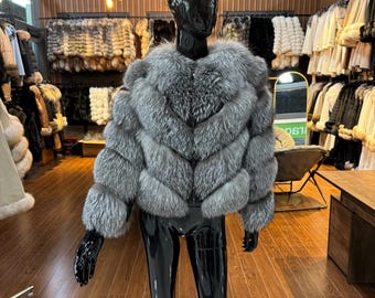 Silver Fox Fur Jacket ,Real Fox Fur Coat,Woman Fox Fur Jacket