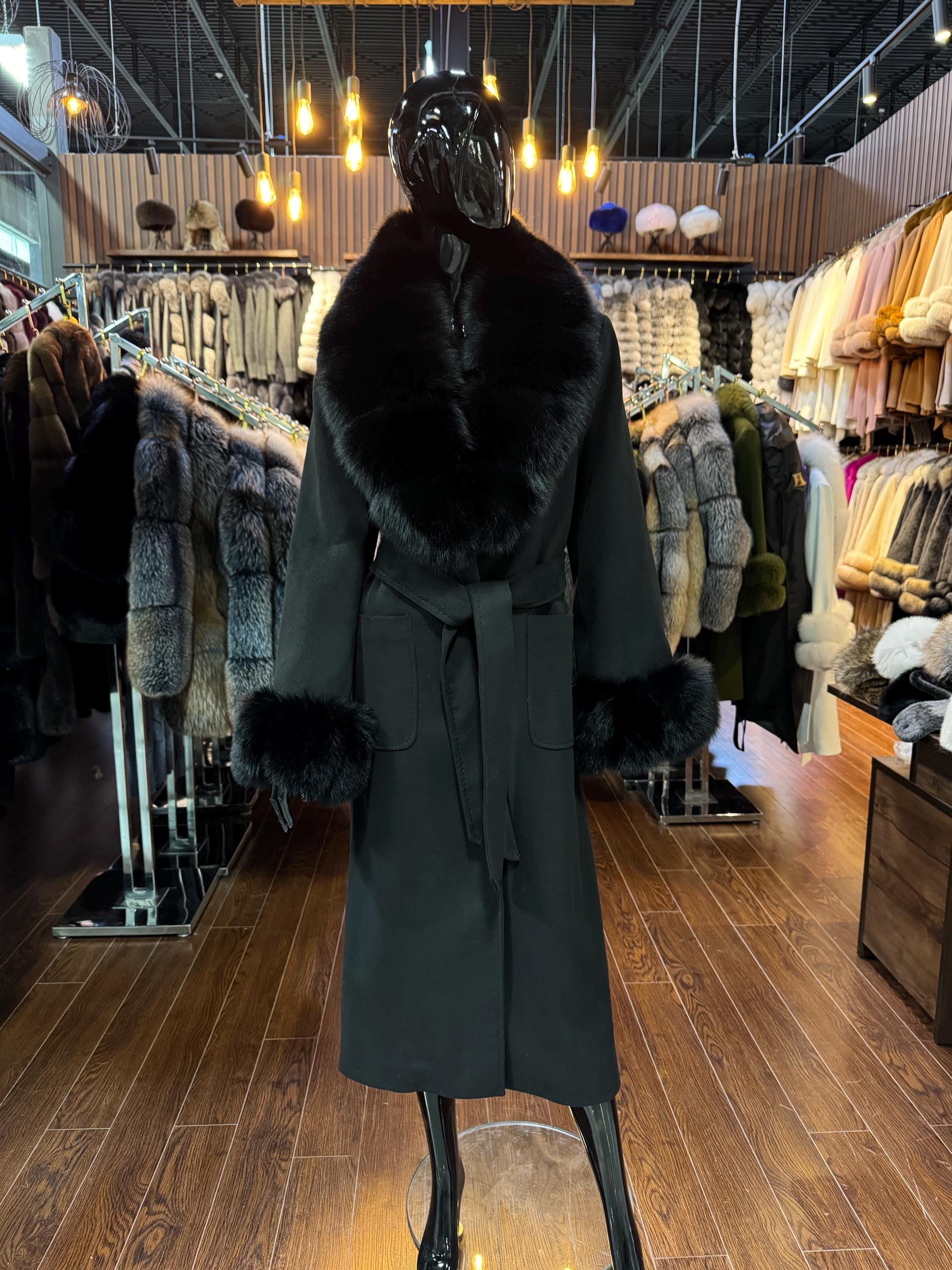 Buy Handmade Black Fox Fur & Cashmere Coat - Elegant Winter