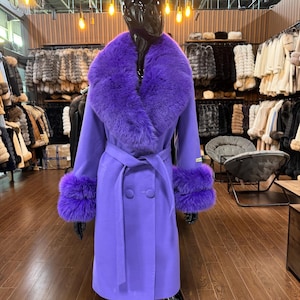 Luxury Women's Fox Collar Coat, Cashmere Fabric Fox Collar Coat,Fox Fur Coat