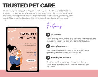 Planificador digital para mascotas / Organizador de cuidado de mascotas para gatos y perros / PDF con hipervínculos