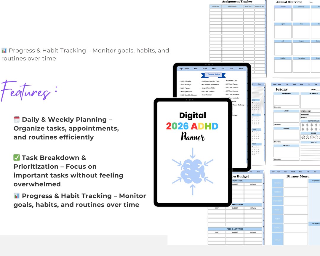 ADHD Digital Planner 2026 | Hyperlinked Daily, Weekly & Self Care ...