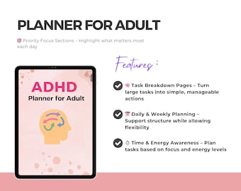 ADHD Planner for Adults | Digital Daily & Weekly Planner | ADHD Organization, Goals with Finance Tracker | iPad or Android PDF