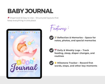 Digital Baby Journal | Newborn Care Planner | Feeding and Sleep Tracker | Baby First Foods and Milestones | Hyperlinked iPad Planner