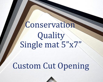 5x7 Single matboard picture frame matting, conservation archival quality custom cut mat for photo