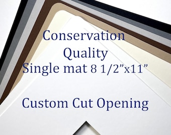 8 1/2 x 11 Photo Mat: Custom Cut Single Matboard, Archival Quality