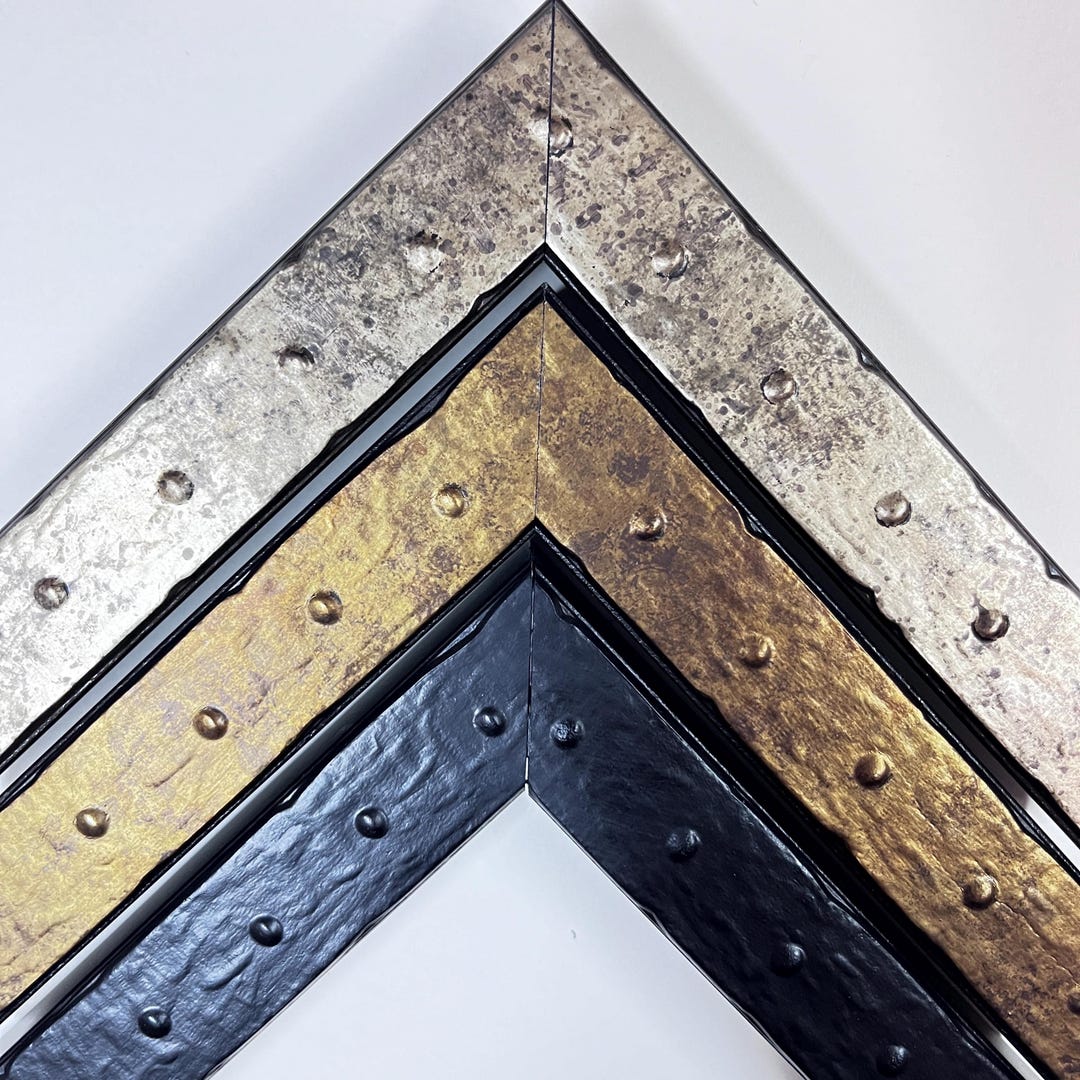 Industrial Style Distressed Warm Pewter Black or Gold Rivet Picture ...