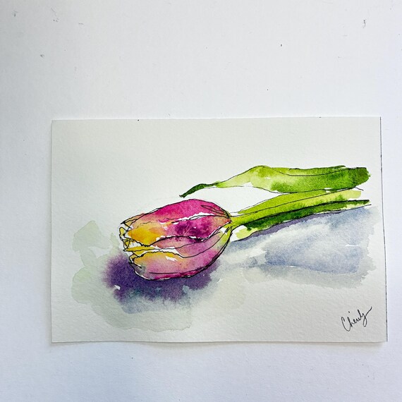 チューリップとカラー　水彩画 WATERCOLOR - 水彩 簡単なチューリップの描き方 / How to draw