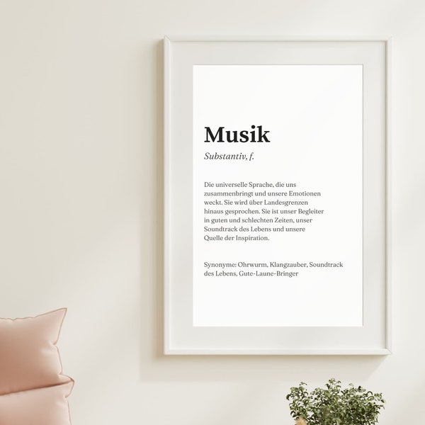 Poster Musik - Definition, Geschenk, Bild, Wanddeko, Geburtstag, Singen, Sänger, Band, Rockband, Song