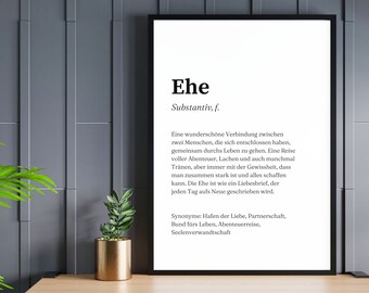 Poster Ehe - Definition, Hochzeit, Geschenk, Bedanken, Geburtstag, Weihnachten, Familie, Weihnachtsgeschenk, Ostergeschenk, Family, Wedding