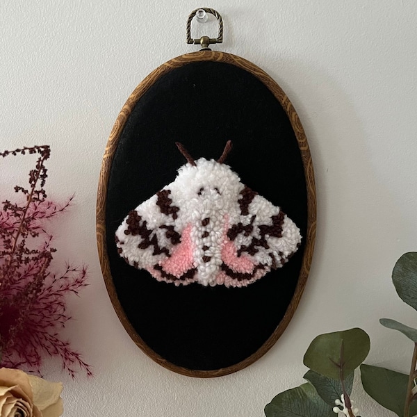 Handmade faux taxidermy wall decor, dark academia art wall hanging, wood framed embroidery art, home decor, minimalist aesthetic