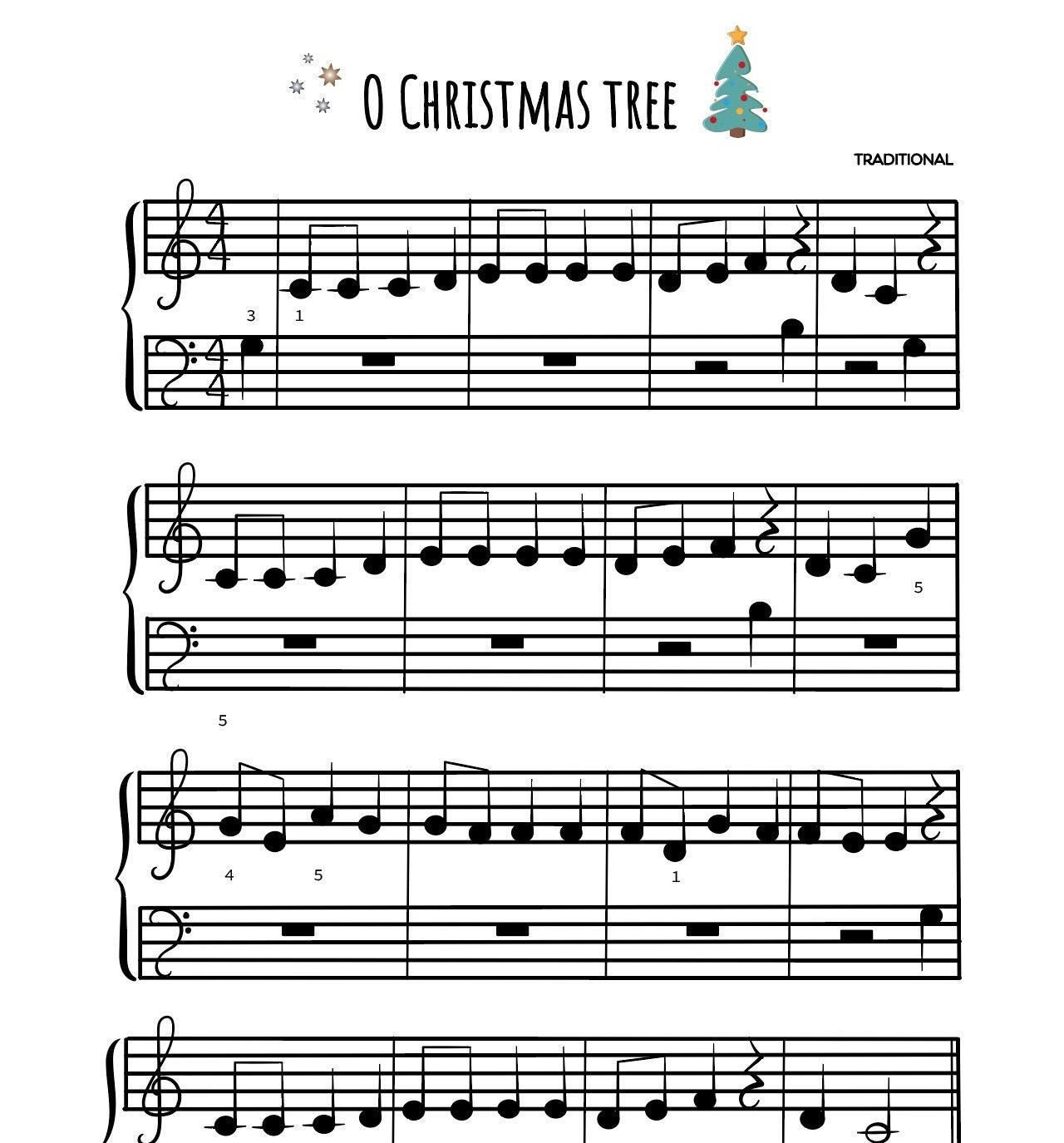 O Christmas Tree Piano Christmas Sheet Music for Beginners Etsy