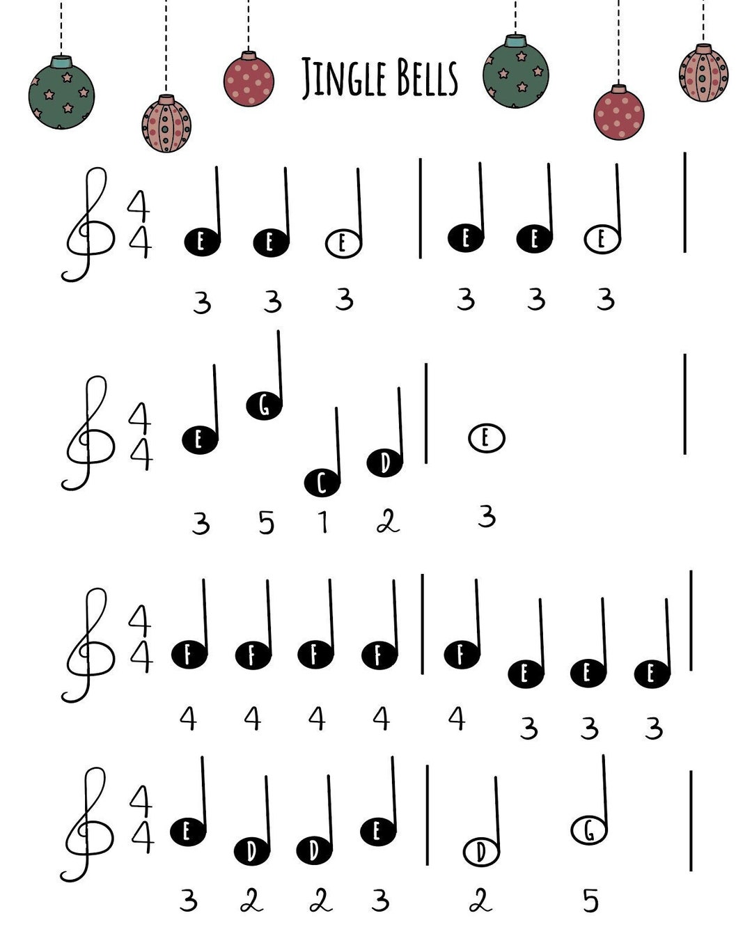 Jingle Bells Christmas Carol Digital Piano Vocal Guitar Sheet